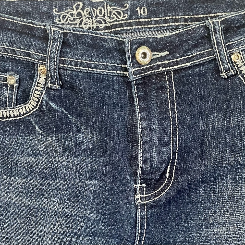 Revolt Vintage Embroidered Butterfly Beaded  Blue Jean Bootcut Size 10 Y2K - Picture 3 of 8